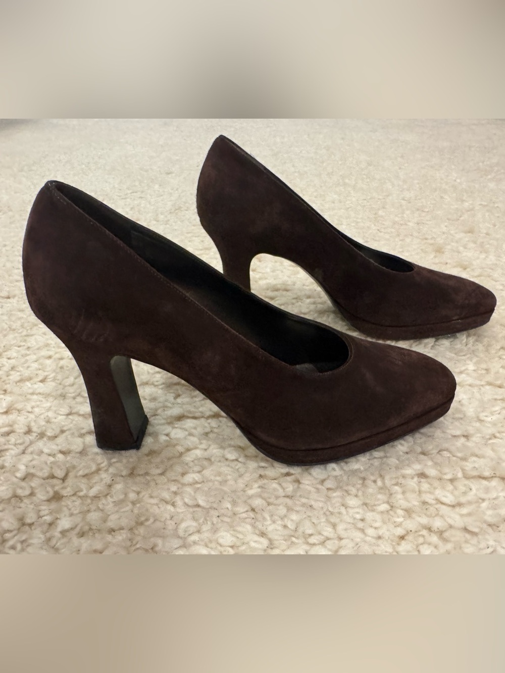 Vintage Ferragamo Brown Suede Block Heel Pumps